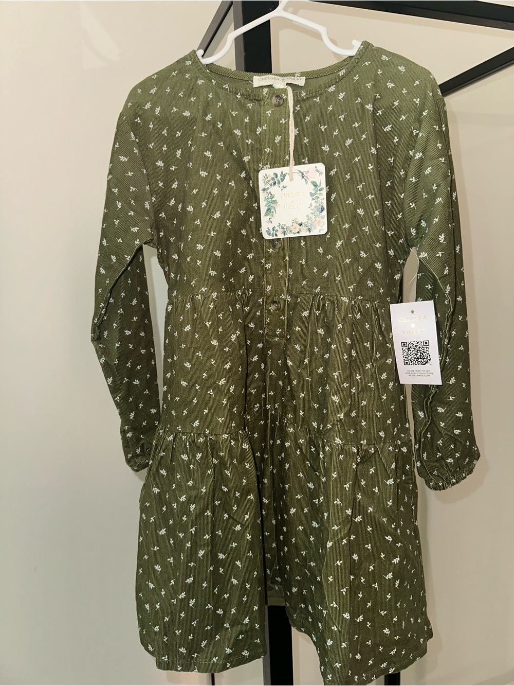 Chelsea & Violet Olive Green Corduroy Tiered Dress Sz 5